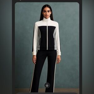 Boston Proper Black gray and White Track Suit gold trim